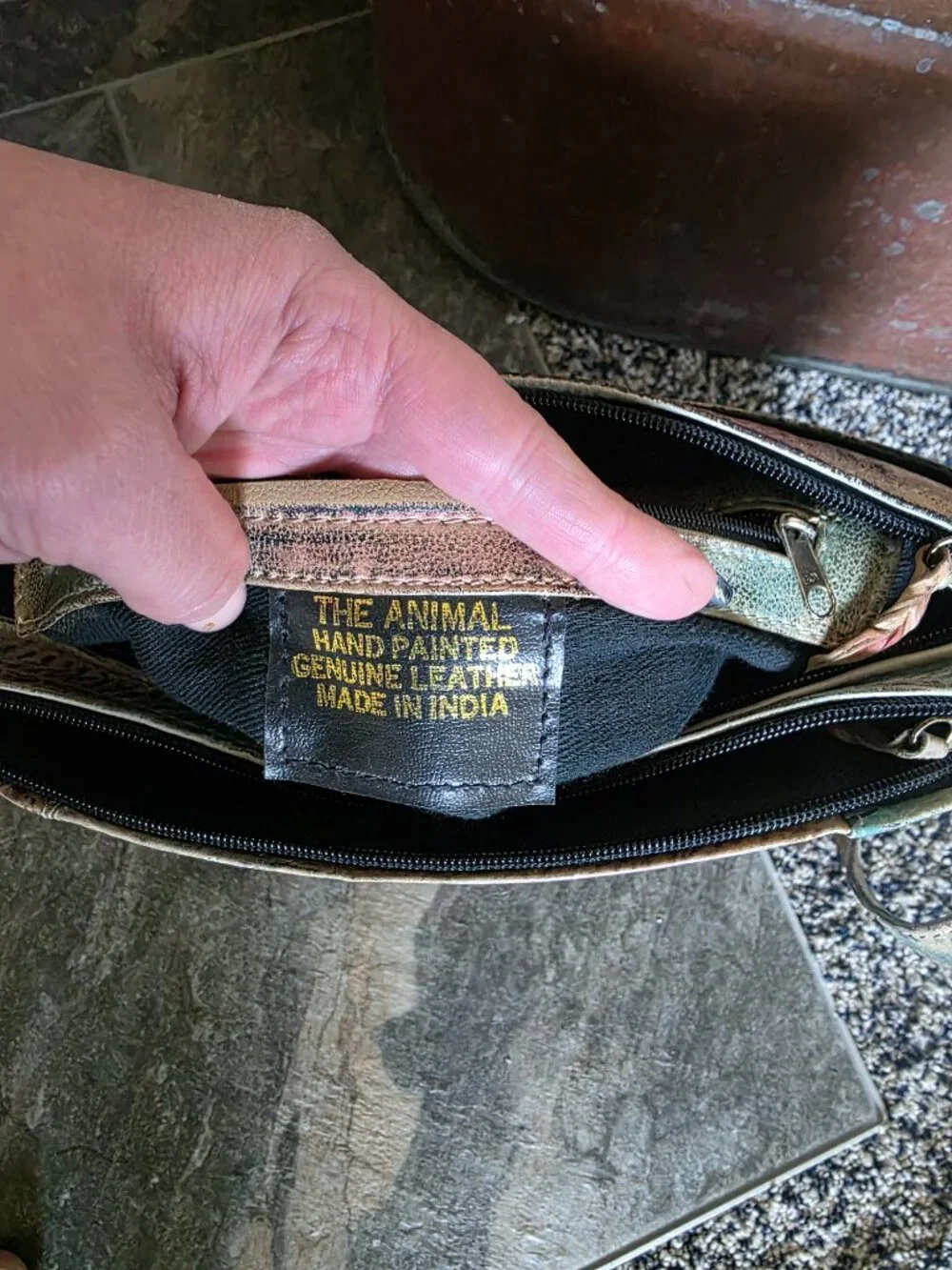 Vintage The Animal Hand-Painted Leather Safari Bag 80s India Boho Purse